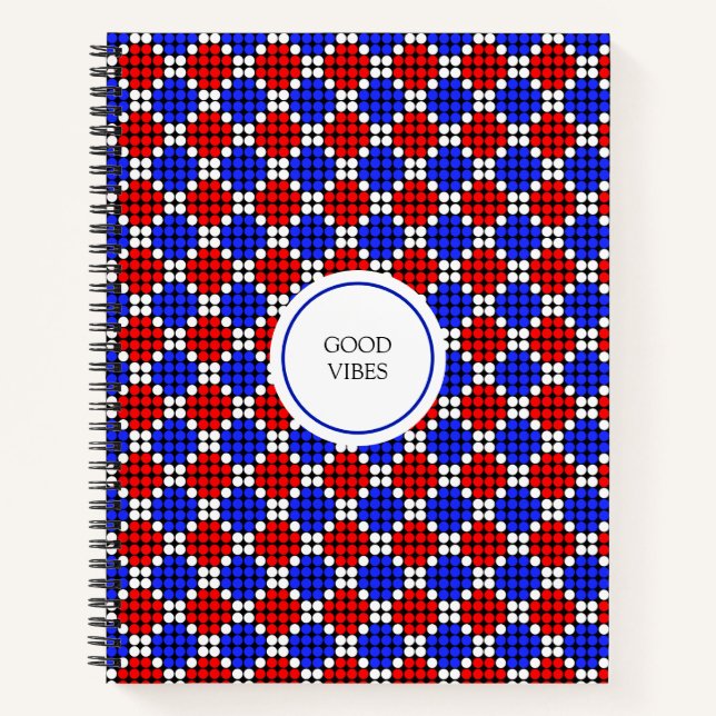 Carnet Diamants pointillés blancs bleus modernes sur noir (Devant)