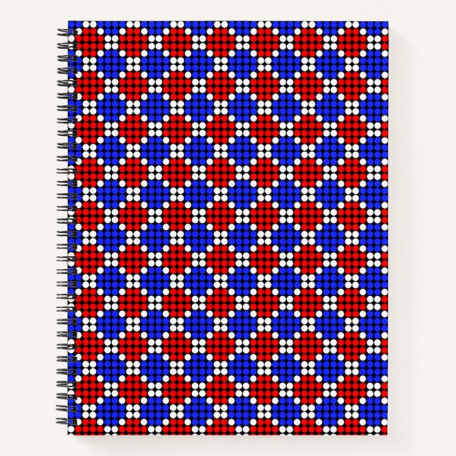 Carnet Diamants pointillés bleu rouge moderne sur noir no (Devant)