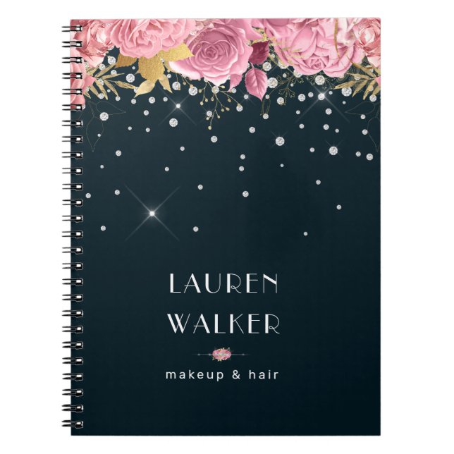 Carnet diamants roses élégante monogramme (Devant)