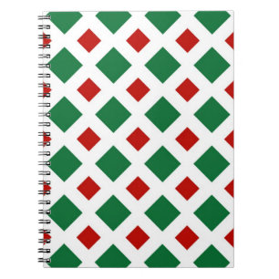 Carnet Diamants verts et rouges sur blanc