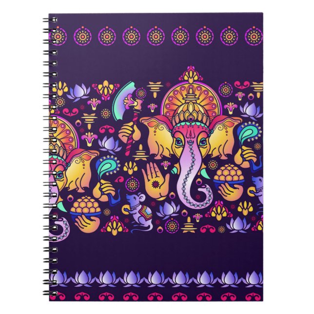 Carnet Dieu hindou Ganesha et symboles indiens en bande (Devant)