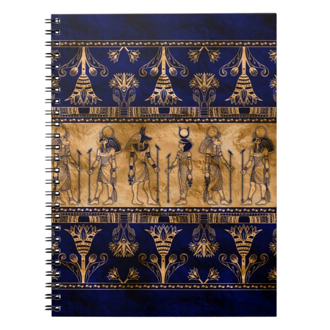 Carnet Dieux égyptiens et frontière ornementale -or bleu (Devant)