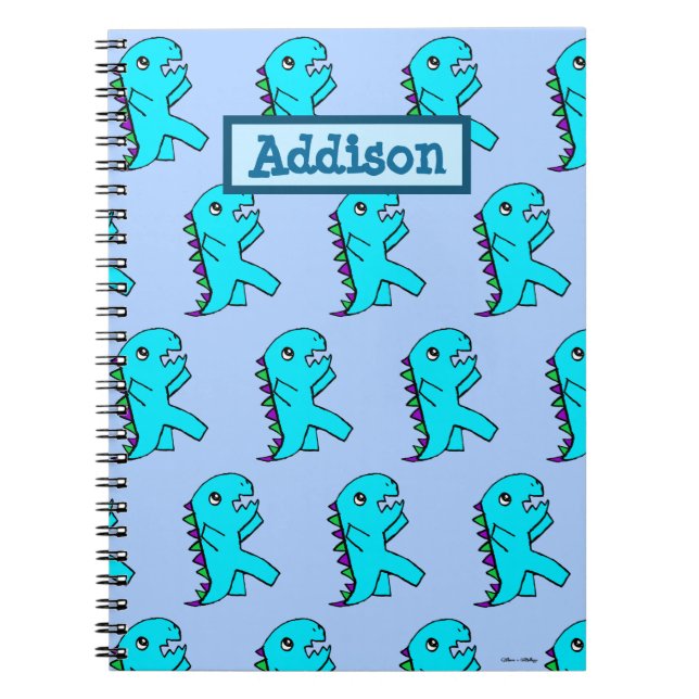 Carnet Dinosaure Bleu Cute Personnalisé (Devant)