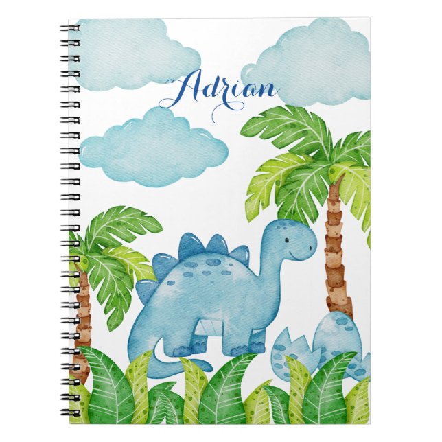 Carnet Dinosaure bleu nom de garçon personnalisé (Devant)