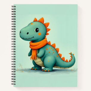 Carnet Dinosaure mignon portant une écusson orange