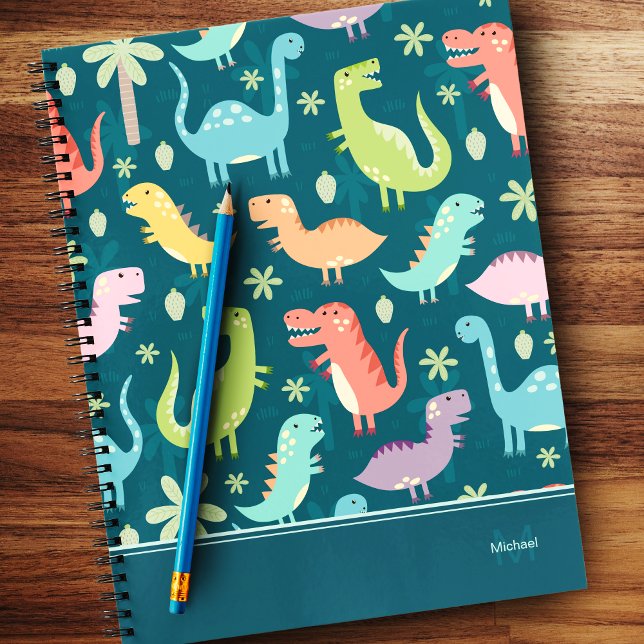 Carnet Dinosaure Motif Bleu Monogramme Enfant Garçon (Créateur téléchargé)