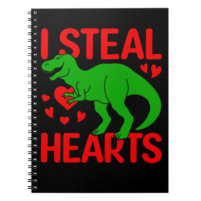 Carnet Dinosaure Vert Valentine I Voler Coeurs (Devant)
