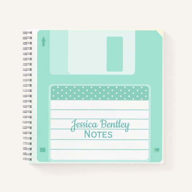 Carnet Disquette Turquoise Cute Pastel personnalisée (Devant)