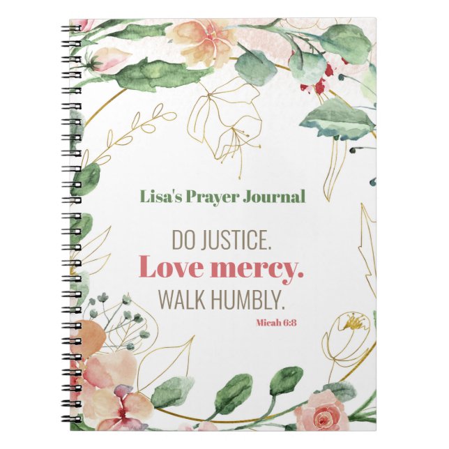 Carnet Do Justice Floral Micah 6:8 Prière personnalisée (Devant)