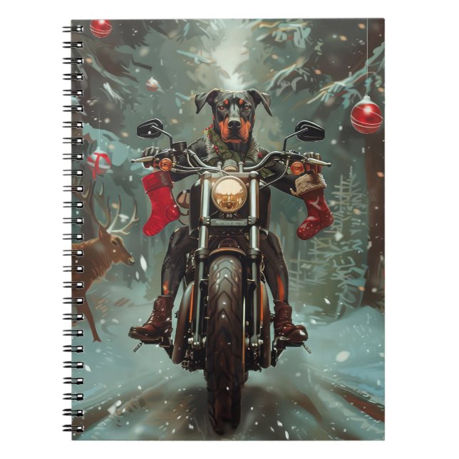 Carnet Doberman Chien équitation Moto Noël (Devant)