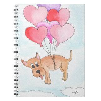 Carnet Dog Floating with Heart Balloons
