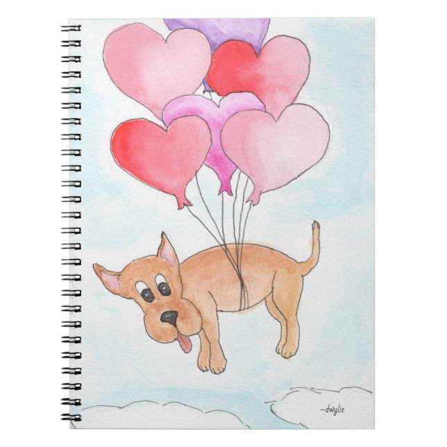Carnet Dog Floating with Heart Balloons (Devant)