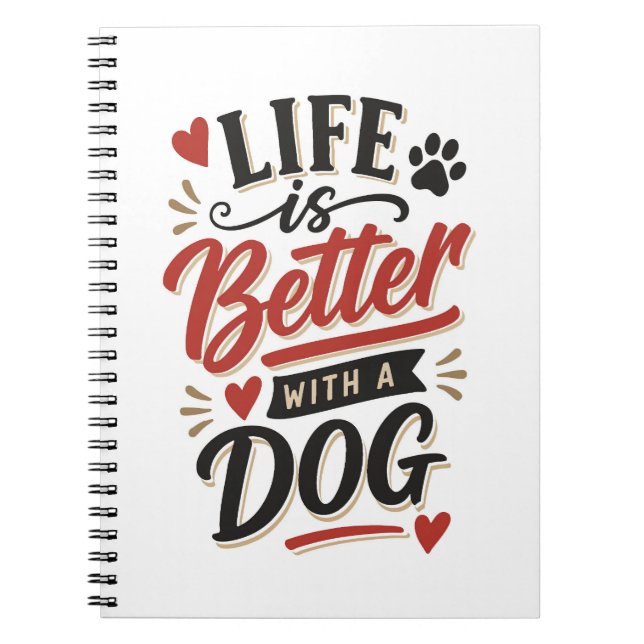 Carnet Dog Lover Wall Art - Life is Better with a Dog Red (Devant)