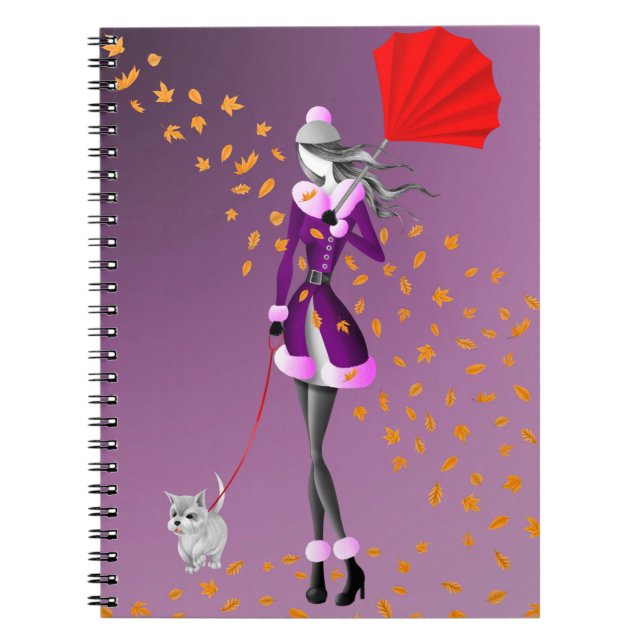 Carnet Dog Walker Automne Feuilles pourpres (Devant)