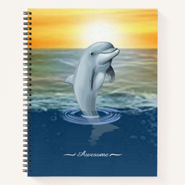Carnet Dolphin mignonne moderne, et script sur l'océan (Devant)