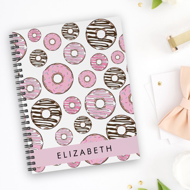 Carnet Donuts Roses, Donuts Blancs, Sprinkings, Votre Nom (Créateur téléchargé)