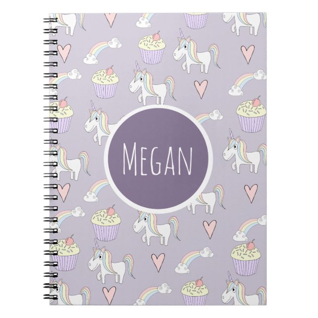 Carnet Doodle de l'école fille Unicorn Motif avec nom (Devant)