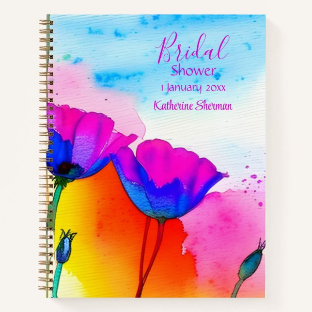 Carnet Douche de mariée fleurs aquarelle pavots de Califo (Devant)