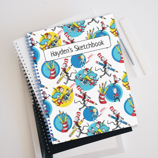 Carnet Dr. Seuss| Personnages avec motif de crayons de de (Notebook on top of other notebooks)