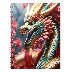 Carnet Dragon à respiration par feu balance or bleu et ro