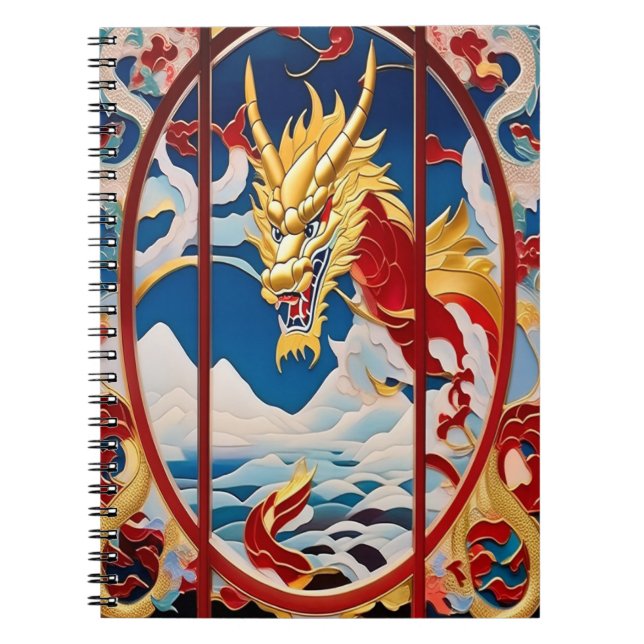 Carnet Dragon à souffle de feu Or et rouge (Devant)