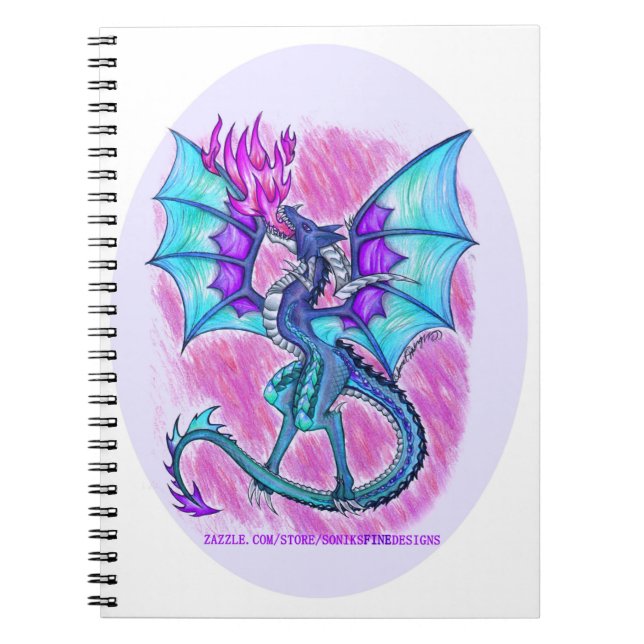 Carnet Dragon bleu violet et rose volant, respirant le fe (Devant)