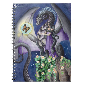 Carnet Dragon noir avec l'art de dragon de papillon