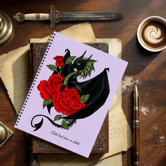 Carnet Dragon Noir Mystique Roses Rouges Lavande Gothique (Créateur téléchargé)