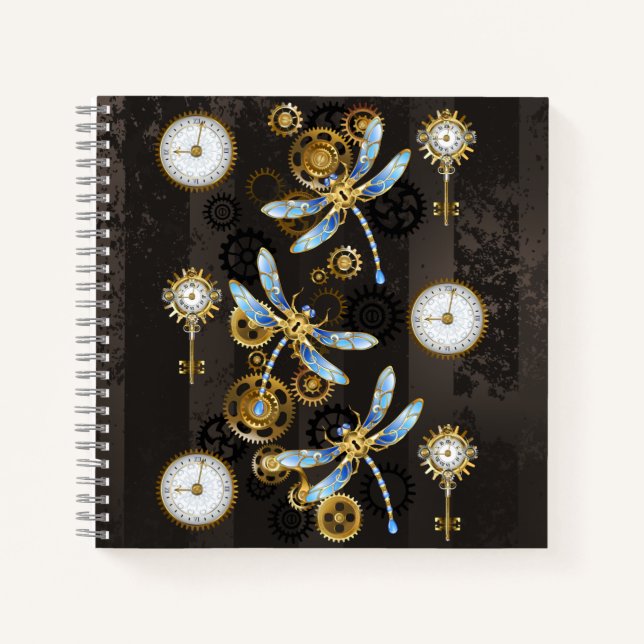 Carnet Dragonflies de Steampunk sur arrière - plan rayé b (Devant)