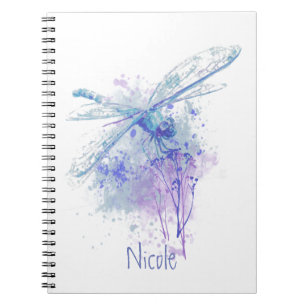 Carnet Dragonfly originale aquarelle dans Blue Mauve Natu