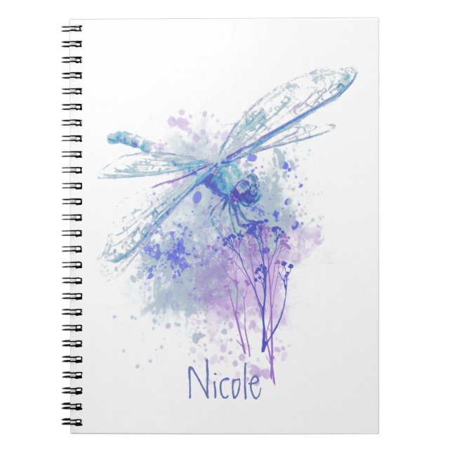 Carnet Dragonfly originale aquarelle dans Blue Mauve Natu (Devant)