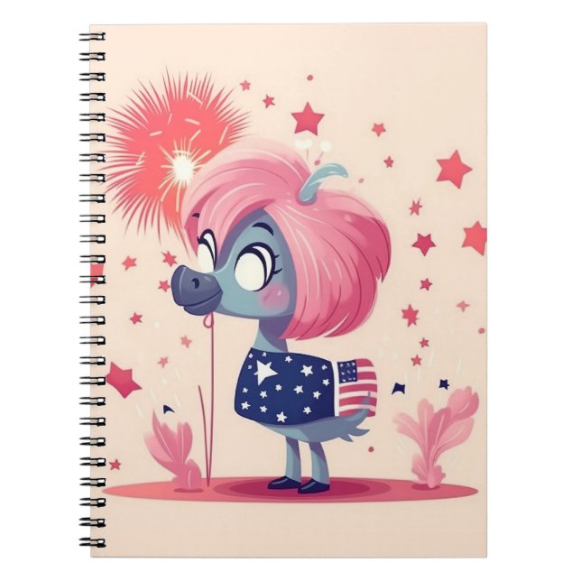 Carnet Drapeau américain avec Flamant rose Cartoon-69219 (Devant)