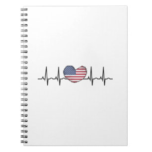 Carnet Drapeau américain Battement de cœur ECG Électrocar