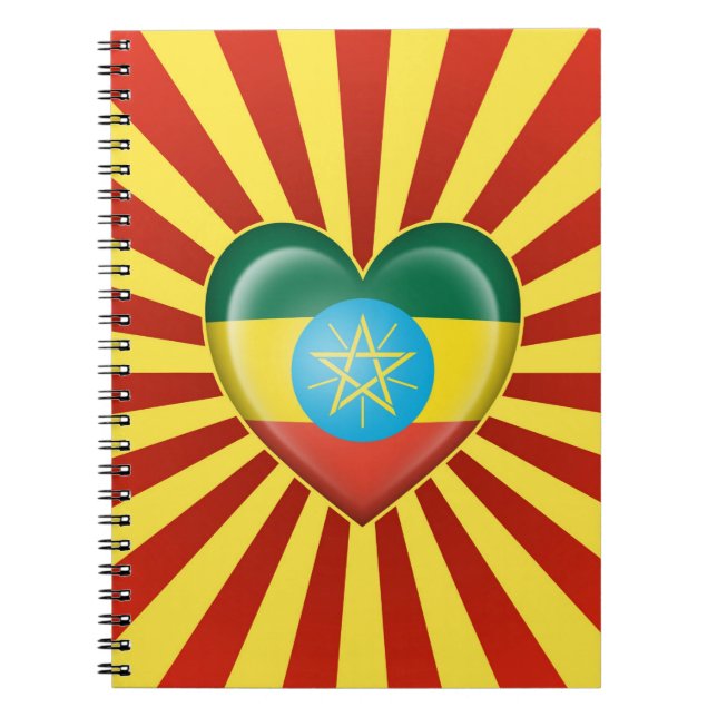 Carnet Drapeau éthiopien de coeur avec des rayons de Sun (Devant)