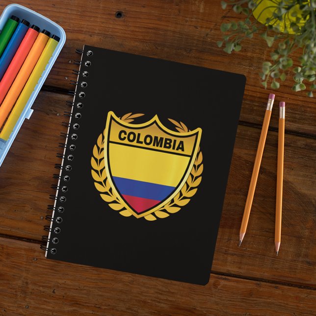Carnet Drapeau national Badge de la crête d'or (Colombia National Flag Gold Crest Badge Notebook)