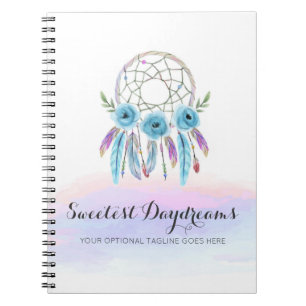 Carnet Dreamcatcher Aquarelle Plumes Rustique Boho Chic