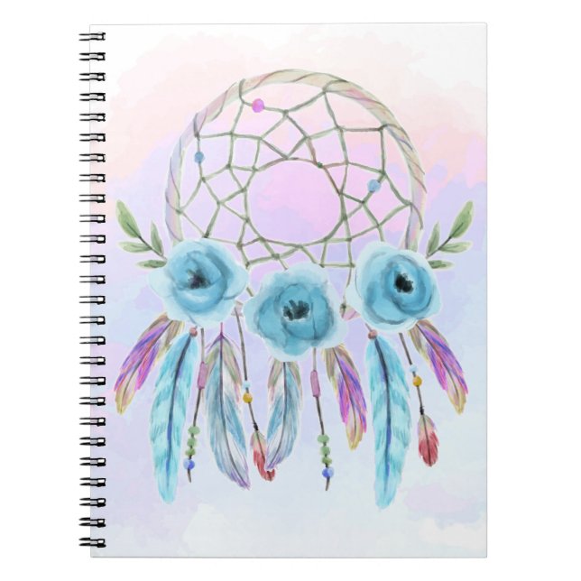 Carnet Dreamcatcher Aquarelle Plumes Rustique Boho Chic (Devant)