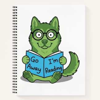 Carnet Drôle Chien Vert Mignon Va-t'en Je Lis