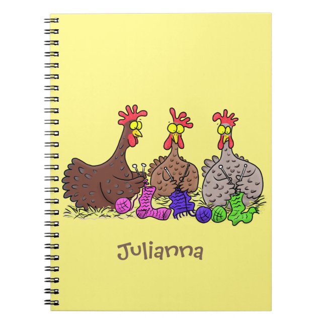 Carnet Drôle dessin animé de poulets de tricot (Devant)