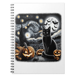Carnet Drôle Halloween Chat Noir Nuit Étoilée Van Gogh Ca