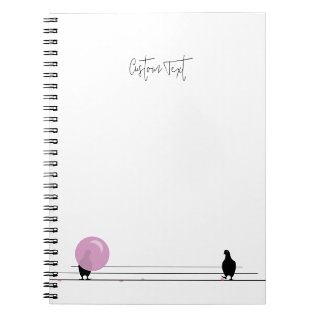Carnet Drôle mignon Bubblegum Birds sur un fil blanc (Devant)