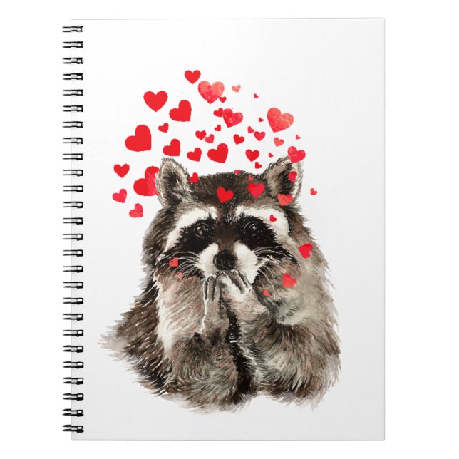 Carnet Drôle Raccoon souffler Baisers Coeurs d'amour (Devant)