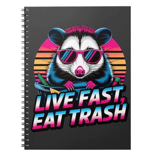 Carnet Drôle Retro Raccoon Opossum Live Fast Eat Trash (Devant)
