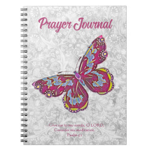 Carnet du journal de prière papillon de style vint