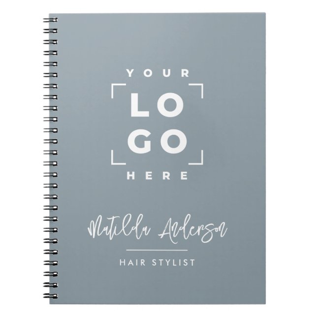 Carnet Dusty bleu élégant moderne votre logo script (Devant)