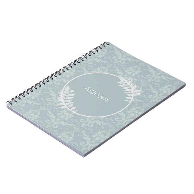 Carnet Dusty Blue Elegant Damask Personnalisé (Côté gauche)