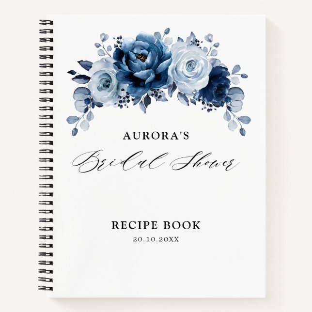 Carnet Dusty Blue Slate Navy Floral Réception de Mariage  (Devant)