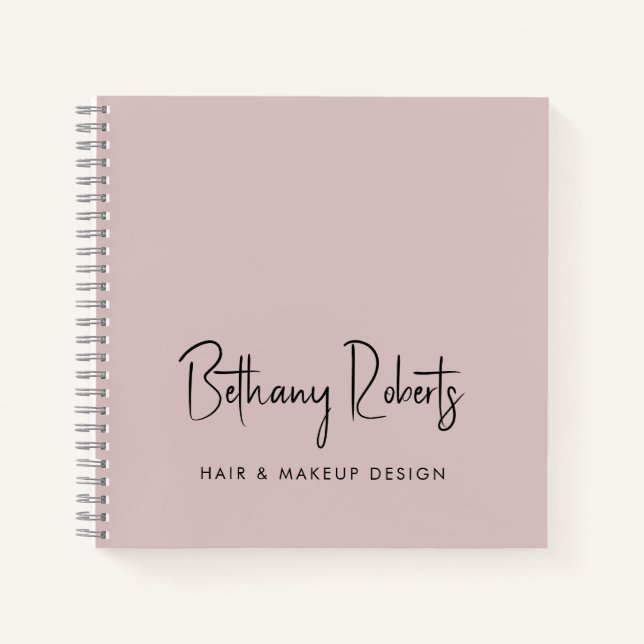 Carnet Dusty Rose moderne Signature Script Cheveux et maq (Devant)