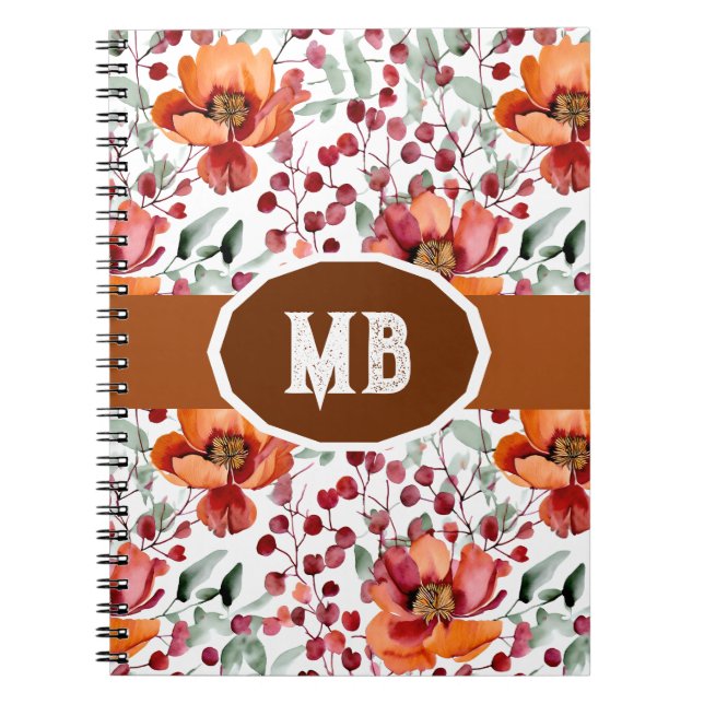 Carnet Earthy Colors, Fall Flowers Monogrammed (Devant)