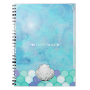 Carnet Écaille de sirène aquarelle océan mer personnalisé